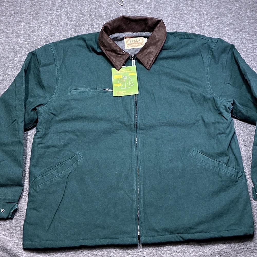 Pella Jacket Cheyenne Duck Canvas Fleece Lined Men XL Green Durable Warm New